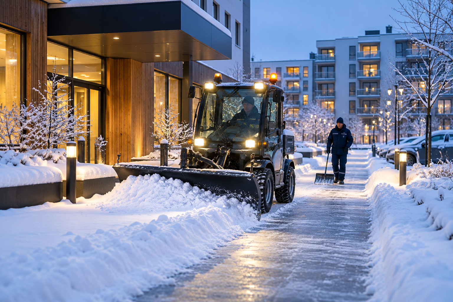 Professionell snöröjning i en svensk fastighetsmiljö